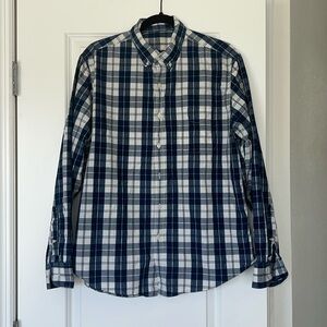 J CREW casual button down navy blue cream shirt size Large